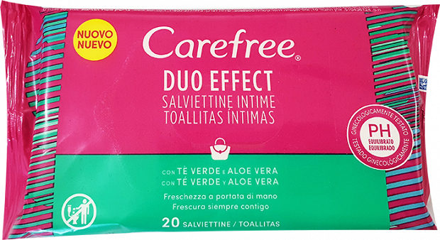 Carefree Duo Effect Aloe Vera Υγρά Μαντηλάκια 20Τεμ