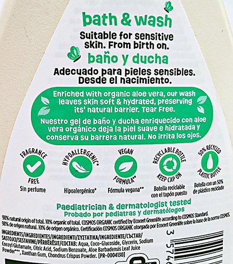 Johnsons Naturally Sensitive Bath & Wash Με Βιολογική Αλόη Βέρα 395ml