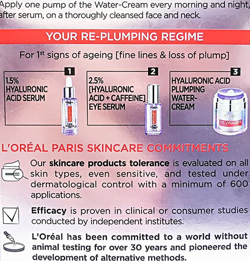 Loreal Revitalift Filler + Hyaluronic Acid Plumping Water Cream 50ml