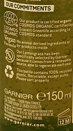 Garnier Bio Fresh Lemongras Purifying Gel Wash For Normal/Combination Skin 150ml