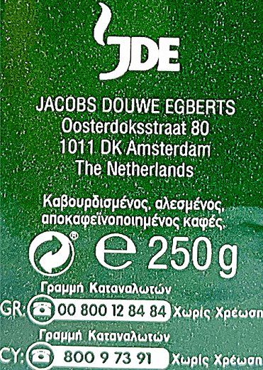 Jacobs Decaf Καφές Φίλτρου 250g