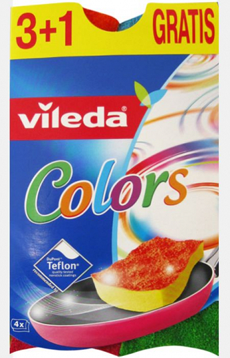 Vileda Colors Teflon Sponge For Cooking Utensils 3Pcs + 1 Free