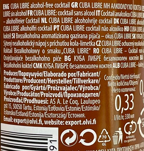 Le Coq Non Alcoholic Cuba Libre 330ml