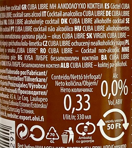 Le Coq Non Alcoholic Cuba Libre 330ml