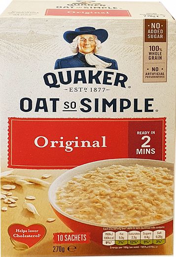 Quaker 2 Mins Porridge Oat Original 10Pcs 270g