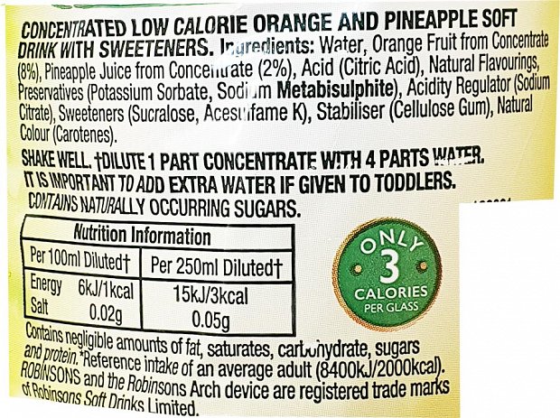 Robinsons Orange Pineapple Squash No Added Sugar With Sweeteners 1L
