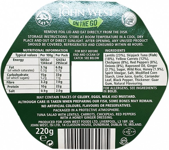 John West On The Go Super Τονοσαλάτα Με Φακές & Ρεβύθια 220g