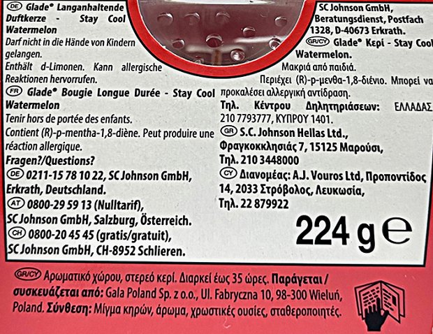 Glade Stay Cool Watermelon Αρωματικό Κερί 224g