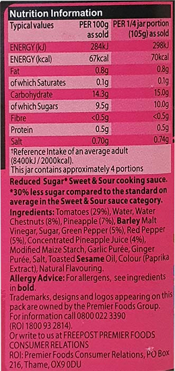 Sharwoods Σάλτσα Sweet & Sour 30% Λιγότερη Ζάχαρη 425g