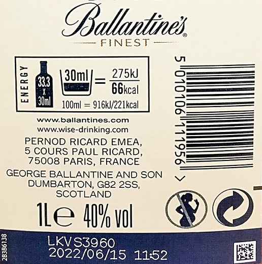 Ballantine's Finest Blended Scotch Whisky 1L