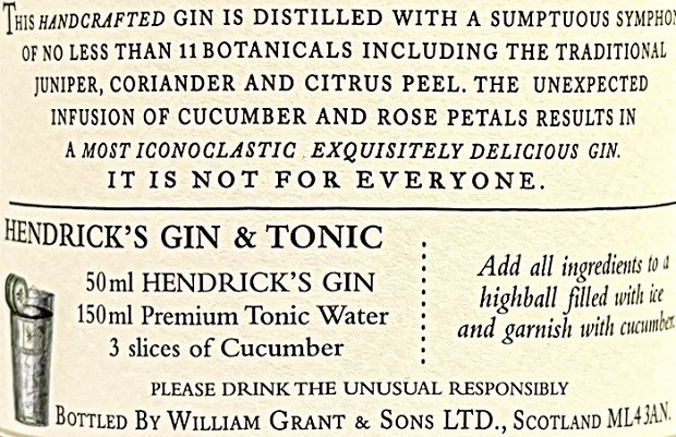 Hendrick's Distilled Gin 700ml