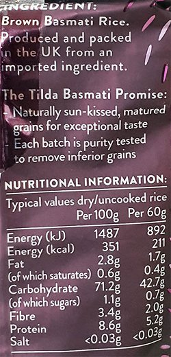 Tilda Wholegrain Basmati Rice 500g