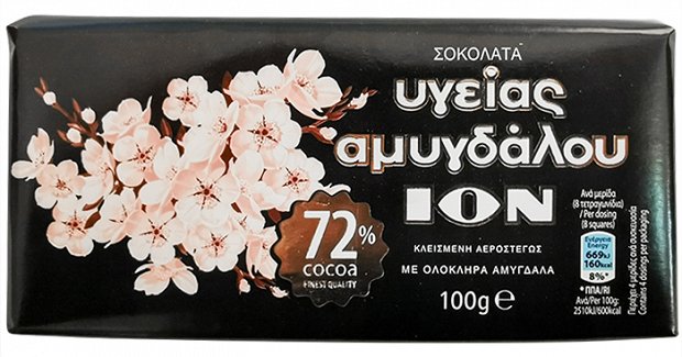 Ion Dark Chocolate With Almonds 72% Cocoa 100g