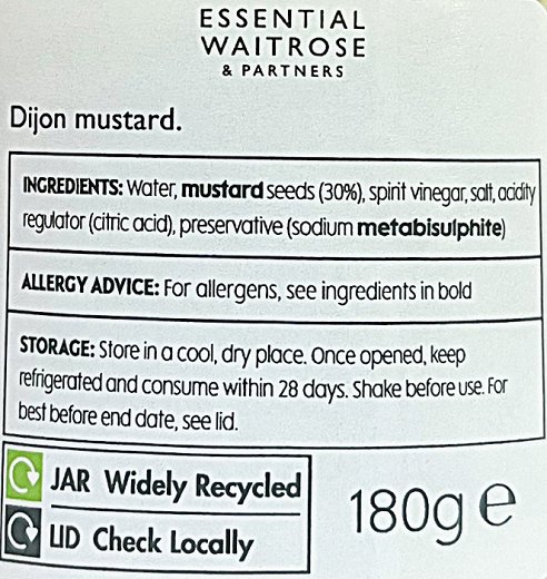 Essential Waitrose Mustard Dijon 180g