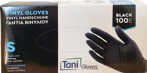 Tani Vinyl Gloves Black Single Use Small 100Pcs