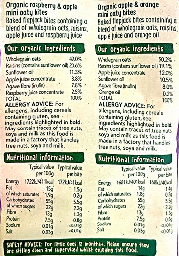Organix Mini Oaty Bites Raspberry & Apple Apple & Orange 11Pcs
