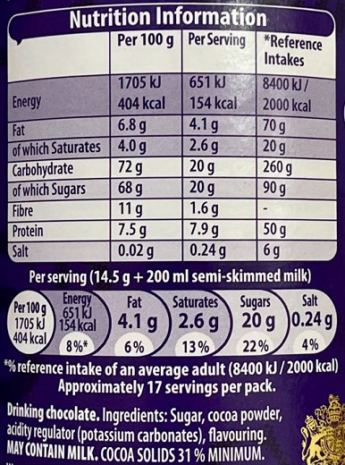 Cadbury Drinking Chocolate 250g