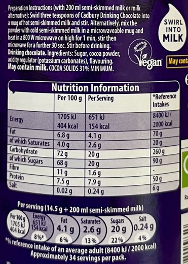 Cadbury Ρόφημα Σοκολάτας 500g
