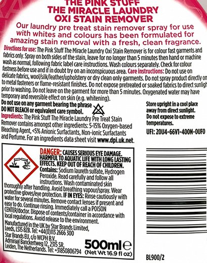The Pink Stuff Miracle Laundry Oxi Stain Remover Spray 500ml