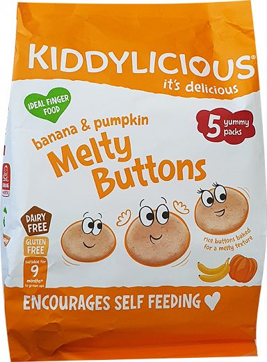 Kiddylicious Finger Food Melty Buttons Μπανάνα & Κολοκύθα Χωρίς Γλουτένη 5x6g