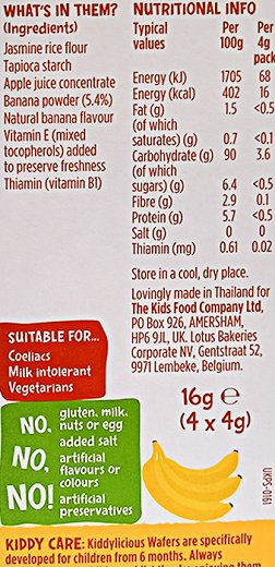 Kiddylicious Banana Wafers Χωρίς Γλουτένη 4x4g