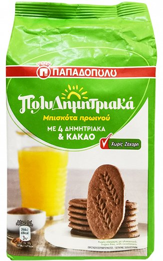 Papadopoulos Biscuits 4 Cereals & Cocoa Without Sugar 175g