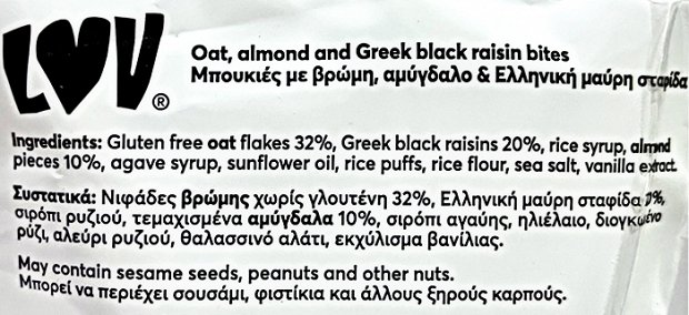 Lov Oat Bites With Greek Raisin & Almond 70g