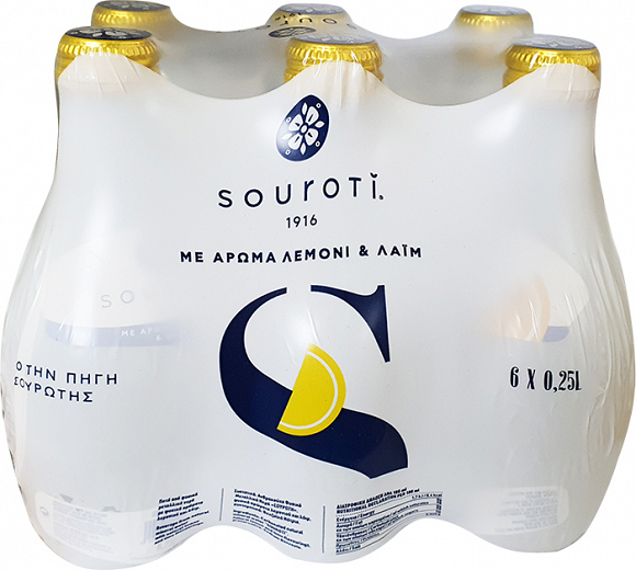 Souroti Sparkling Water Lemon Lime 6x250ml