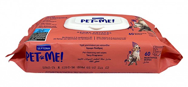 Septona Pet Me Υγρά Μαντηλάκια Για Κατοικίδια Με Άρωμα Πούδρας 60Τεμ