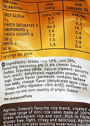 Agrino Mini Rice Cakes With Cheese Gluten Free 50g