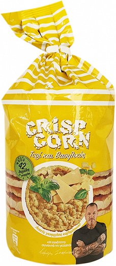 Crisp Corn Λεπτές Γκοφρέτες Καλαμποκιού Τυρί & Βασιλικός 123,5g