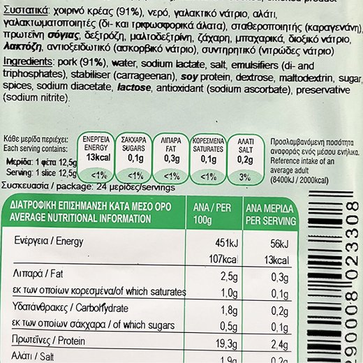 Grigoriou Smoked Pork Loin Slices Gluten Free 300g