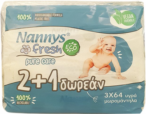 Nannys Eco Fresh Pure Care Μωρομάντηλα 64Τεμ 2+1 Δωρεάν