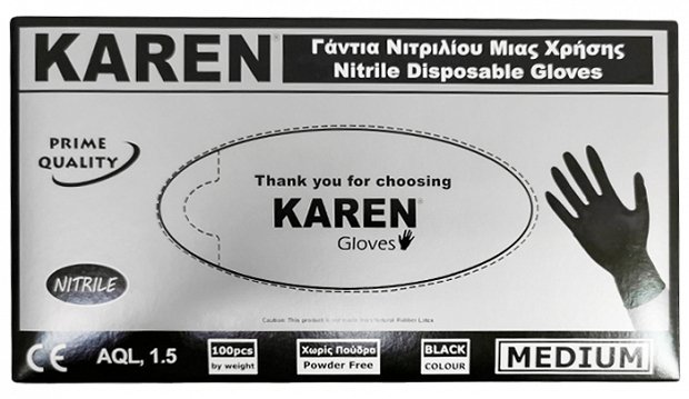 Karen Nitrile Disposable Gloves Black Medium 100Pcs