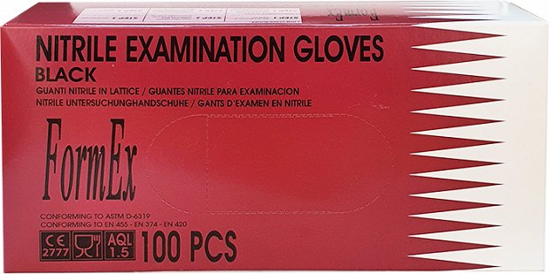 Formex Nitrile Disposable Gloves Black Medium 100Pcs