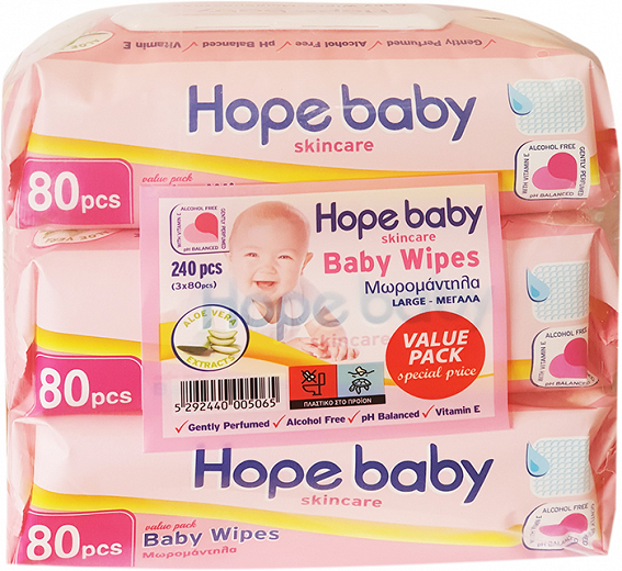 Hope Baby Skincare Ροζ Μωρομάντηλα Με Αλόε Βέρα 3x80Τεμ