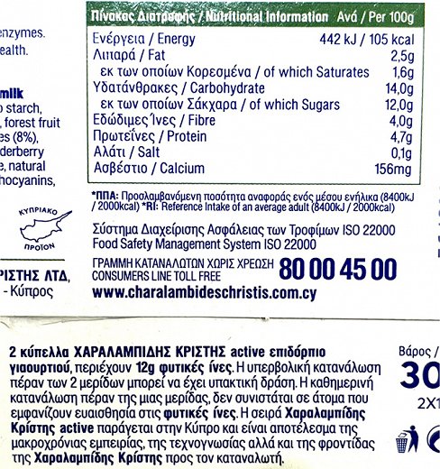 Χαραλαμπίδης Κρίστης Active Φρούτα Δάσους 2x150g