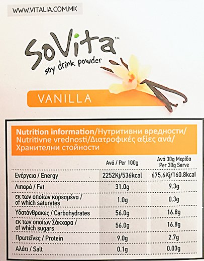 Vitalia Sovita Soy Drink Powder Vanilla 300+50g Extra Free