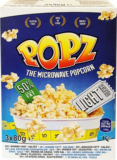 Popz Microwave Pop Corn Light Reduced Fat 3X80g