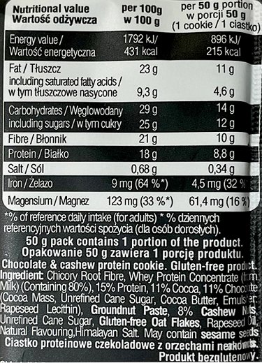 Frank & Oli Protein Soft Cookie Brownie Chocolate Cashew Nuts 50g
