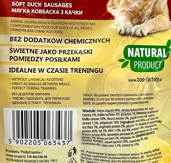 Hilton Dog Treats Soft Duck Sausages 100g