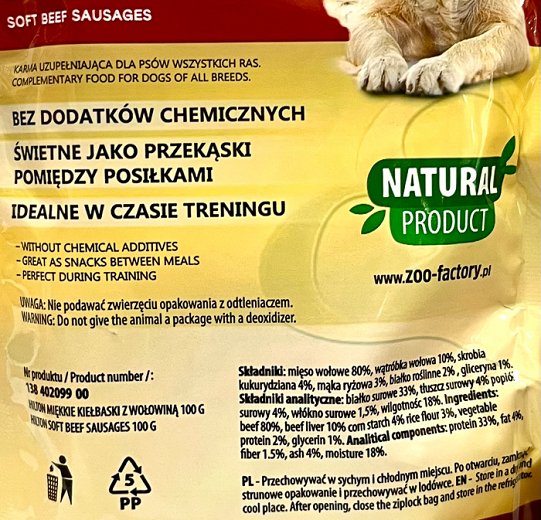 Hilton Dog Treats Soft Beef Sausages 100g