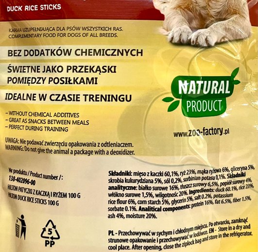 Hilton Dog Treats Duck Rice Sticks 100g