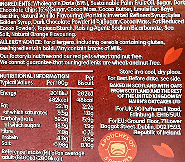 Nairns Oat Biscuits Dark Chocolate Orange 200g