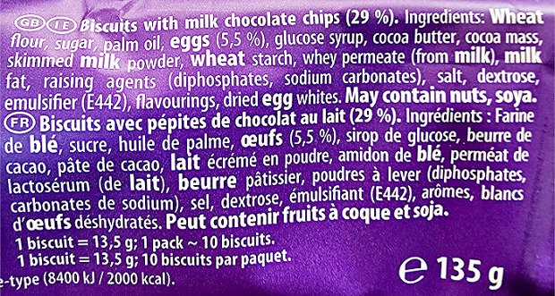 Cadbury Milk Chocolate Chip Cookies 135g