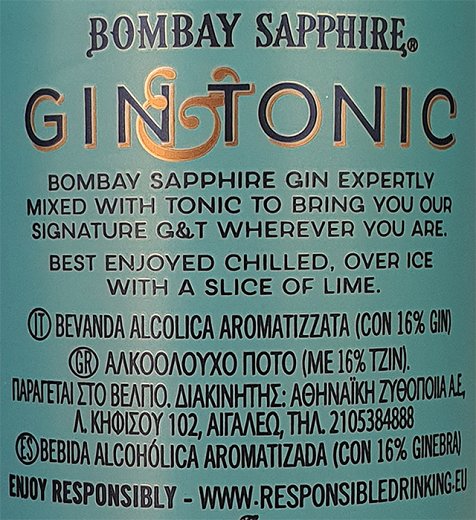 Bombay Sapphire Gin & Tonic 250ml