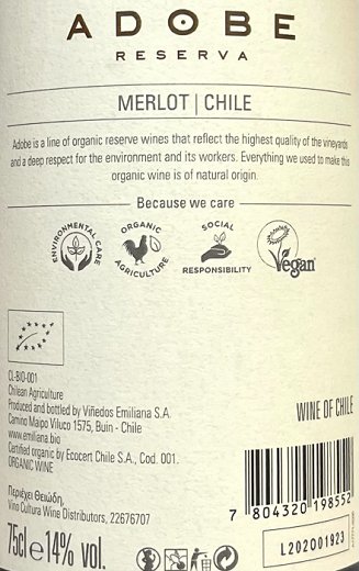 Adobe Reserva Emiliana Merlot Organic Red Wine 750ml