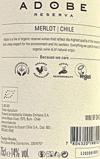 Adobe Reserva Emiliana Merlot Organic Red Wine 750ml