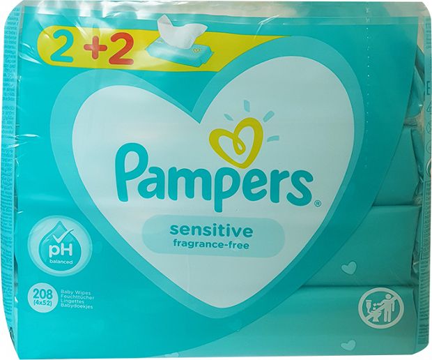 Pampers Μωρομάντηλα Sensitive 52Τεμ 2+2Δωρεάν