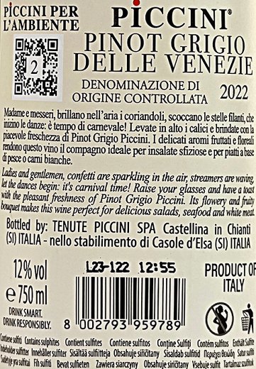Piccini Pinot Gricio Delle Venezie 750ml
